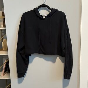 Forever 21 Black Cropped Hoodie with Fishnet Sleeve Detail